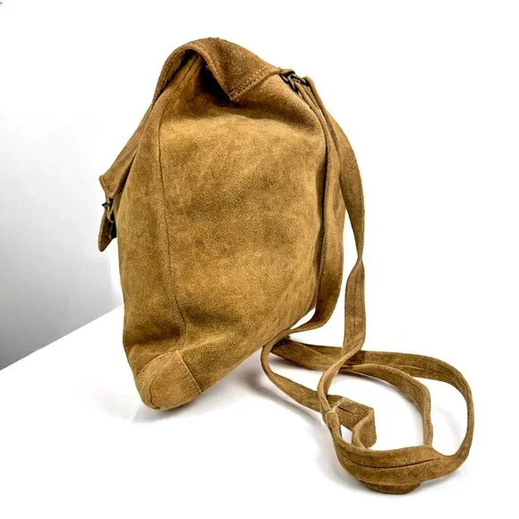 Vintage Brown Suede Backpack – Men’s Medium Bag, Casual Drawstring Style - Picture 6 of 11
